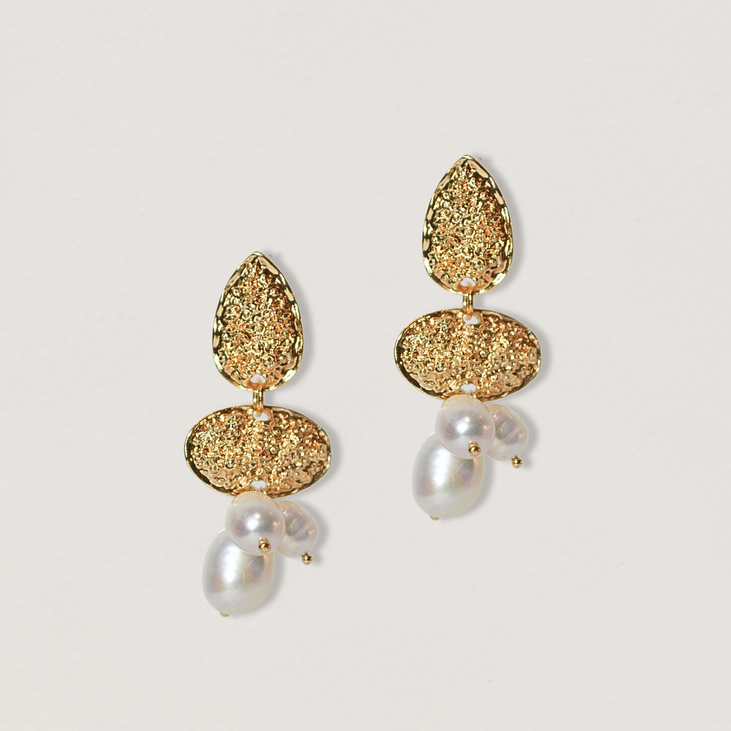 Clara collection , gold, pearl cluster small drop, bold, unique earring