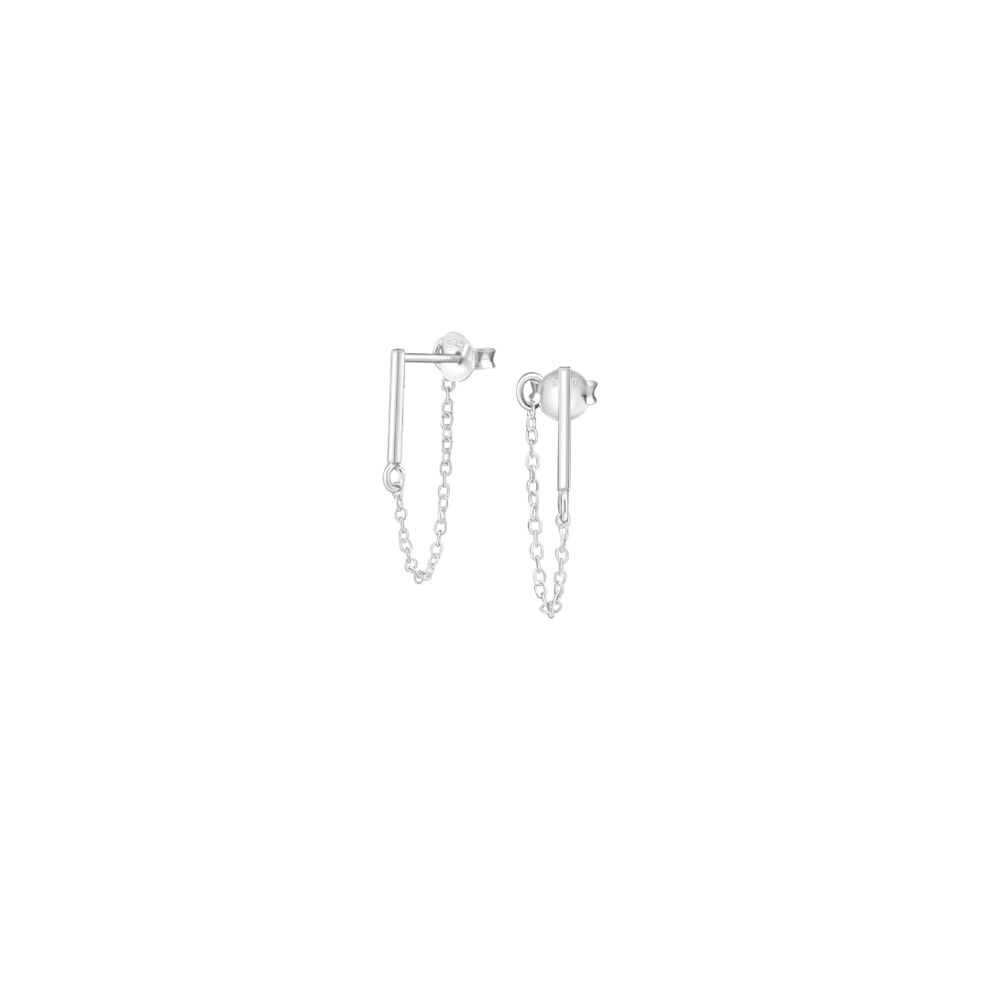 Imara Silver Bar Chain Drop Studs