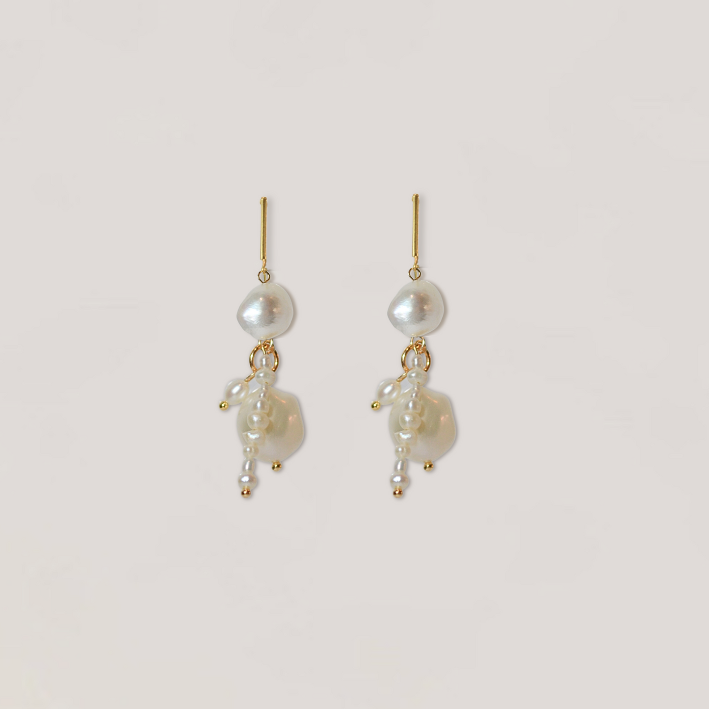 popular imogen cluster gold  pearl earrings with bar stud