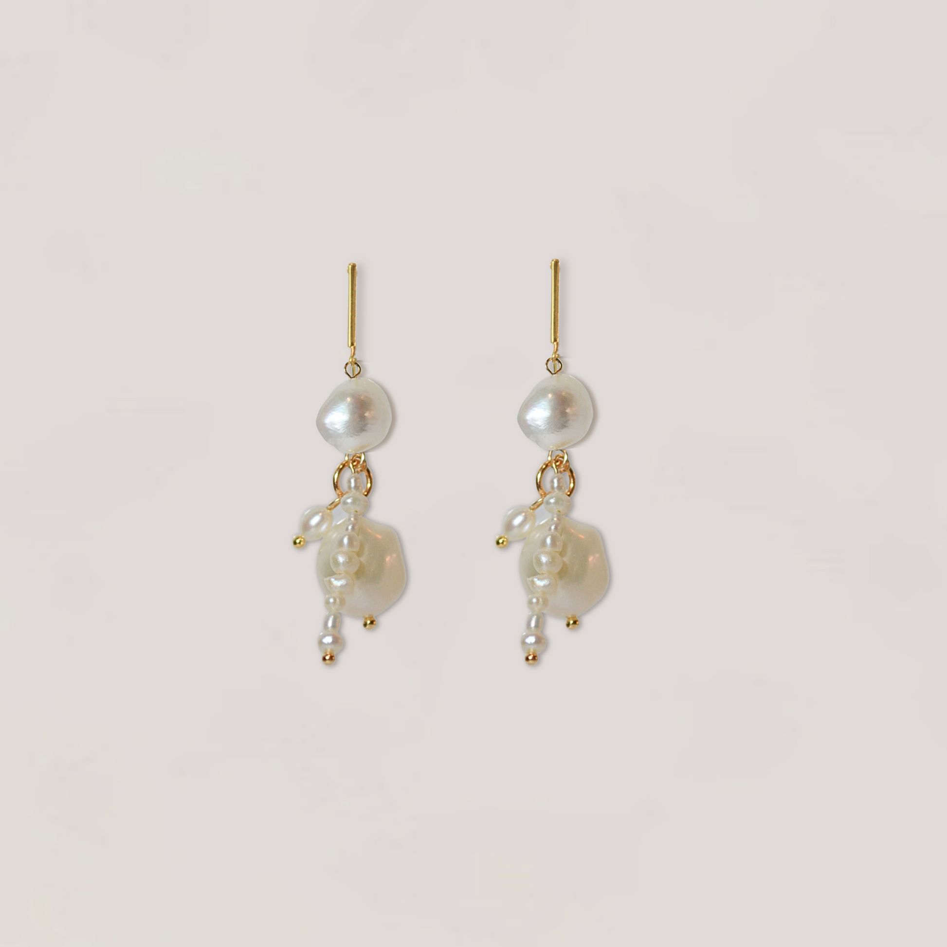 popular imogen cluster gold  pearl earrings with bar stud