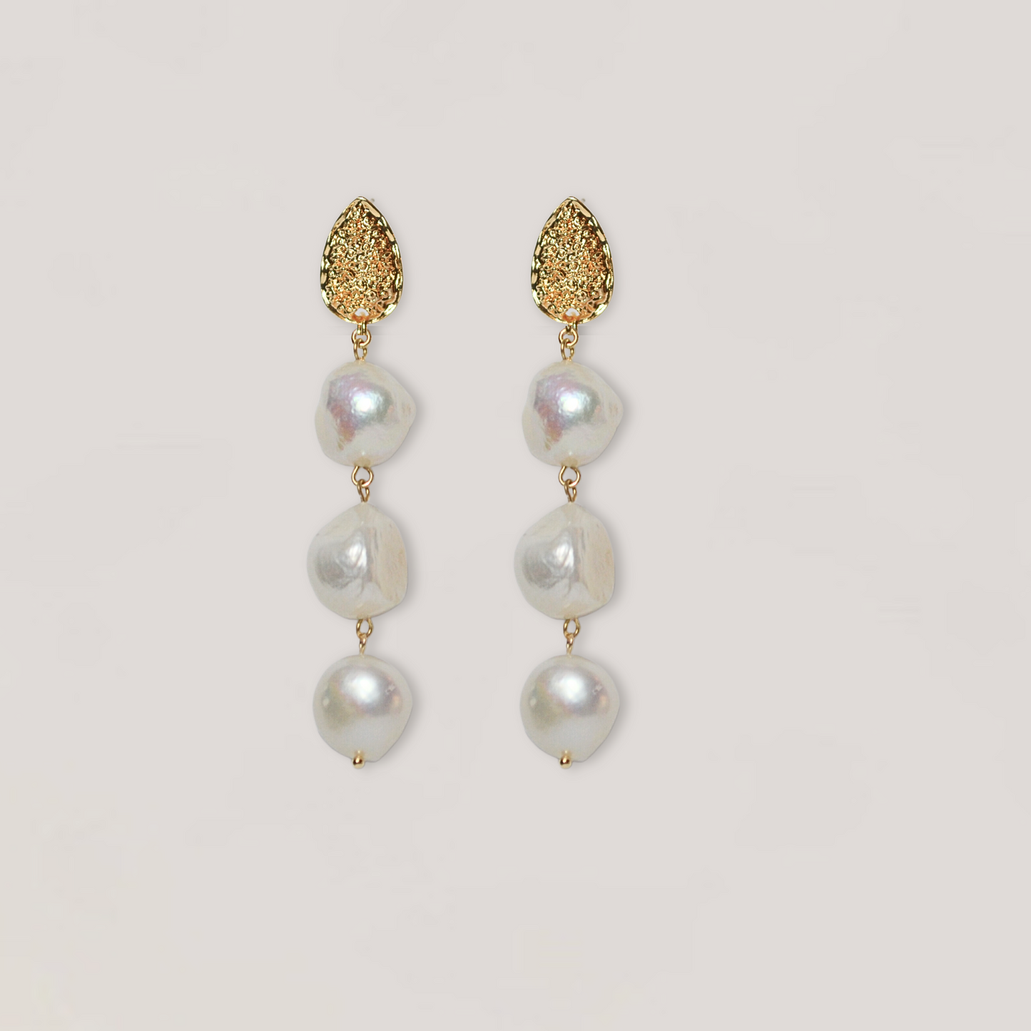 Josephine  collection , gold, 3 large pearl  drop, simple and stylish  earring