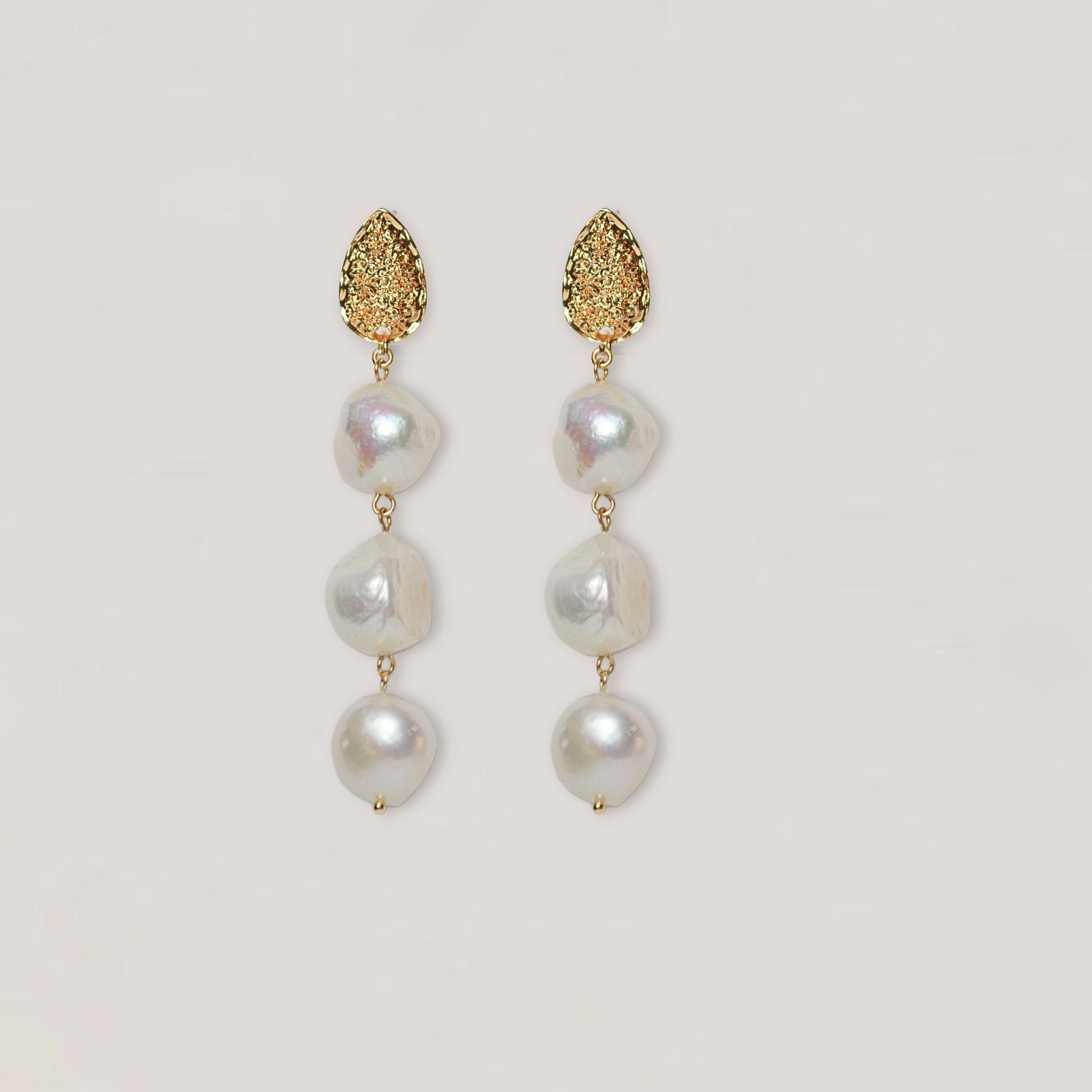 Josephine  collection , gold, 3 large pearl  drop, simple and stylish  earring