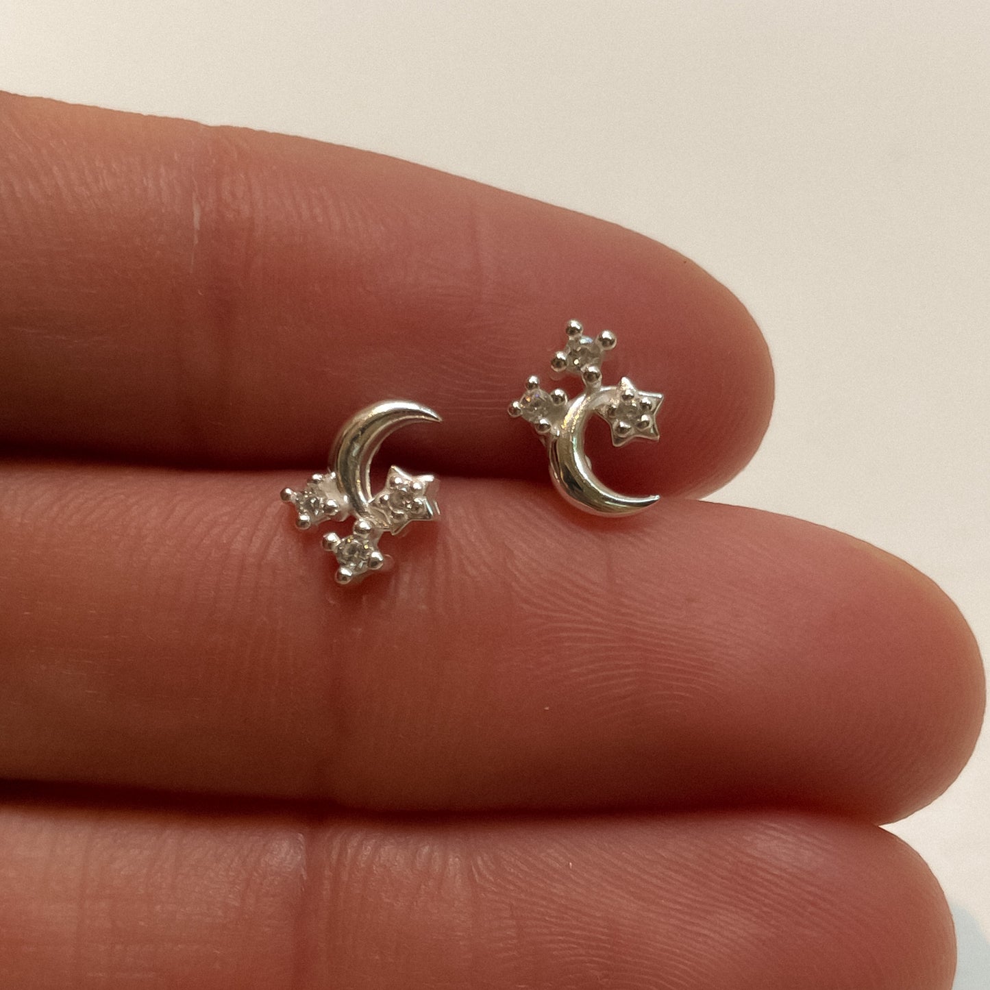 Lynx Moon Studs in Sterling Silver & CZ