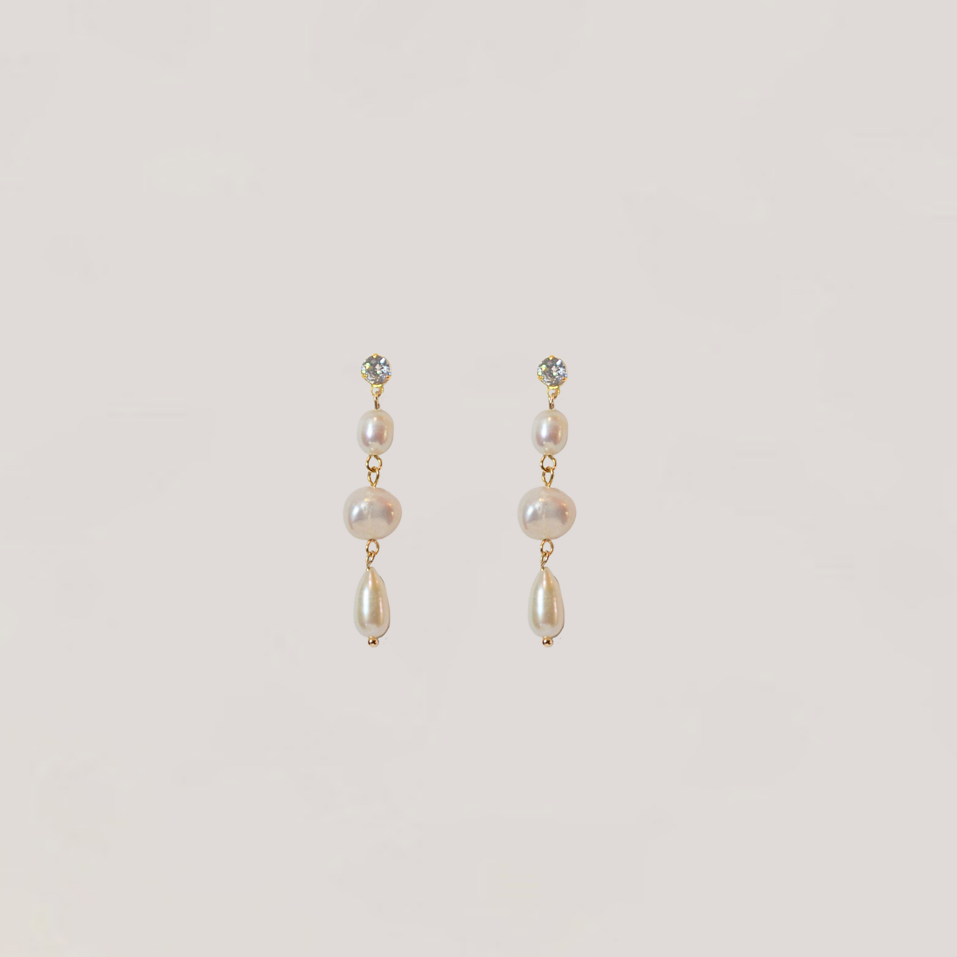 Penelope  pearl collection, 3  pearl drop on gold chain, stud earrings