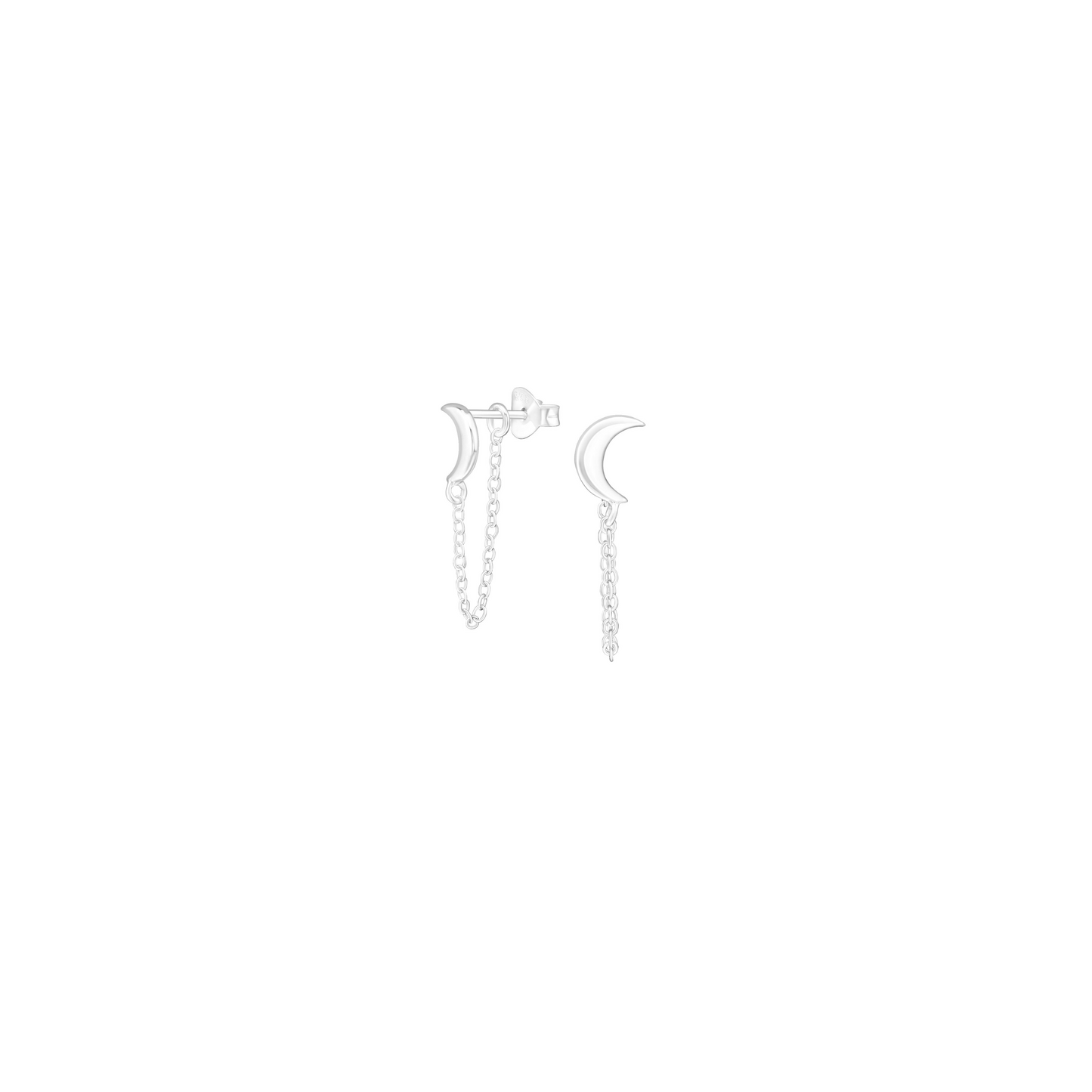 Phoebe Silver Moon Chain Drop Studs