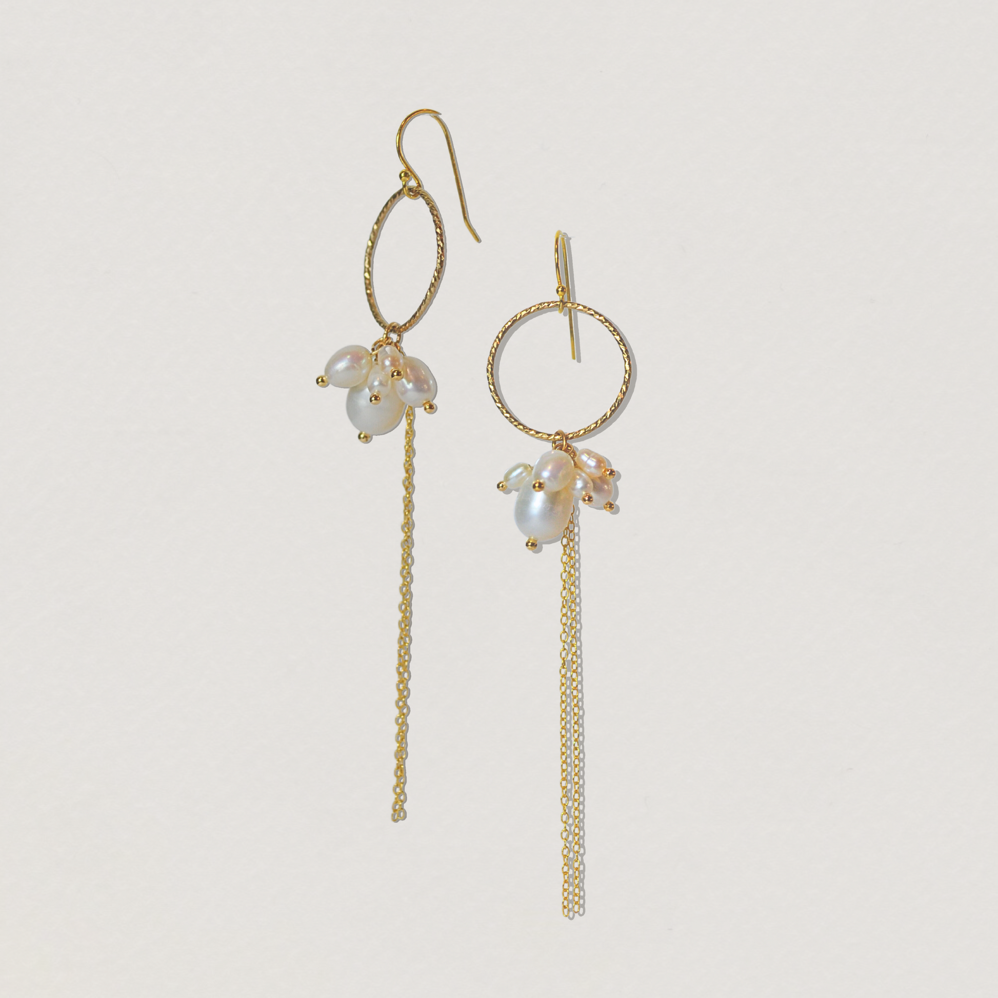 wedding pearl earrings, gold with chain , arabella