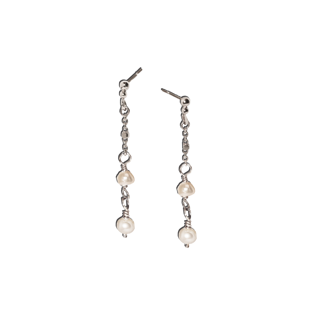 Bella Pearl Chain Drop Studs in Solid 9k Gold