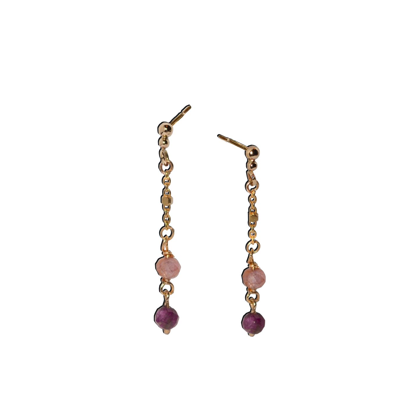Bella Ruby Chain Drop Studs in Solid 9k Yellow Gold