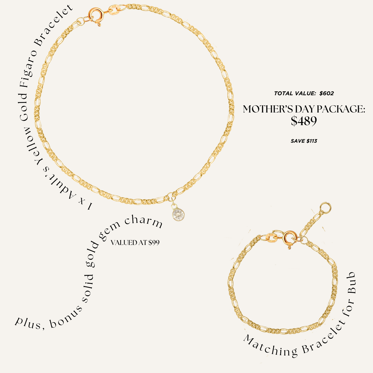 Mother & Baby Solid Gold Bracelet Set - YELLOW GOLD