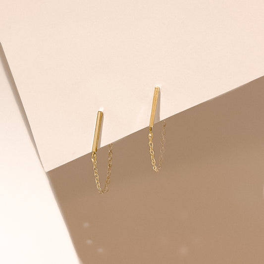 Imara Gold Bar Chain Drop Studs
