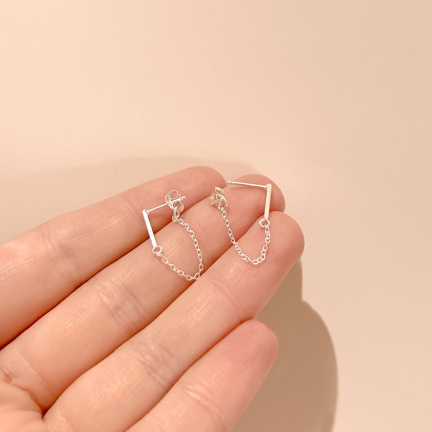 Imara Silver Bar Chain Drop Studs