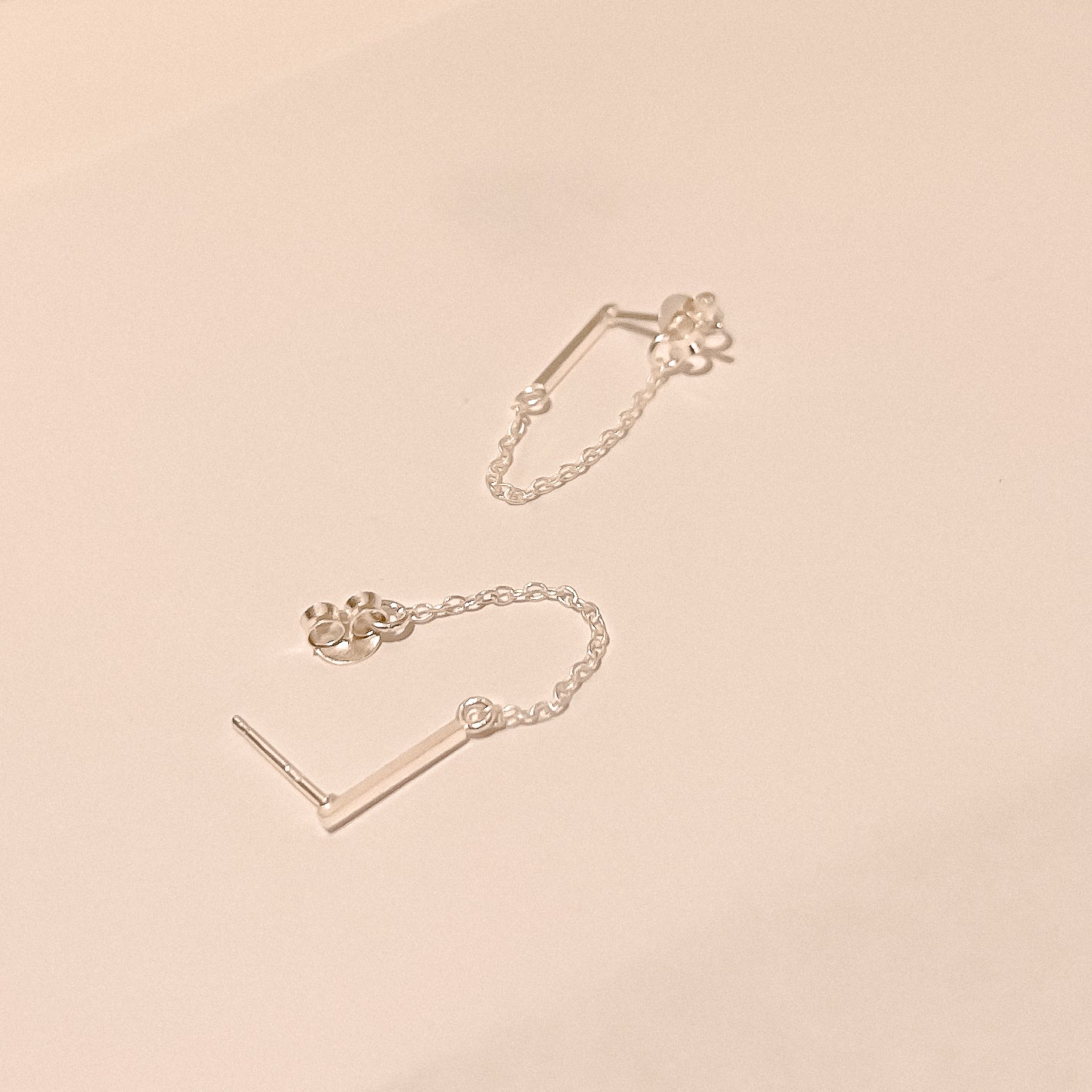 Imara Silver Bar Chain Drop Studs