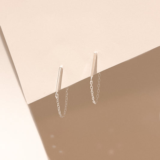 Imara Silver Bar Chain Drop Studs