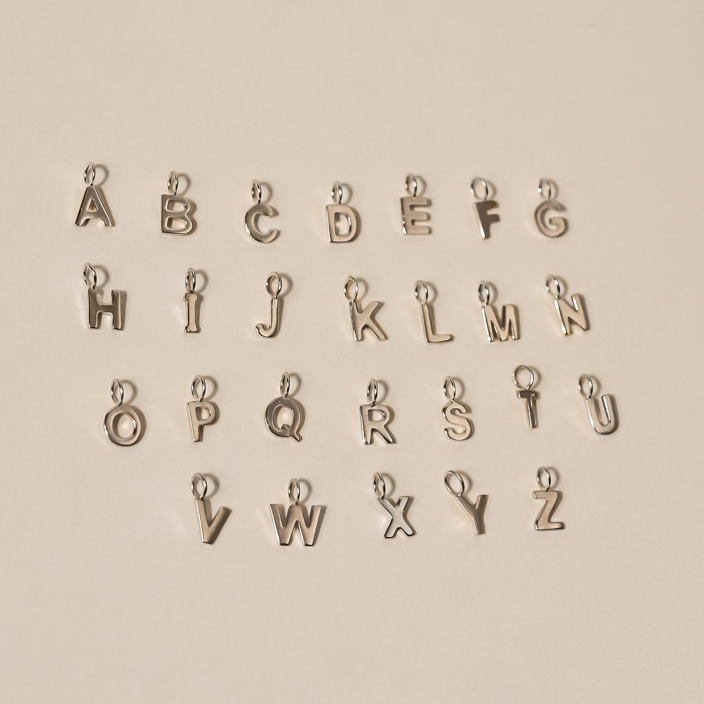 initial charm white gold tiny letter
