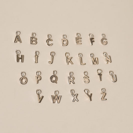initial charm white gold tiny letter
