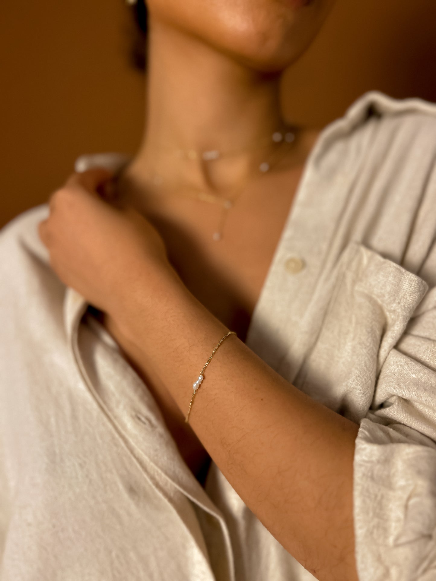 Jolie Solid 9k Gold Satellite Seed Pearl Bracelet