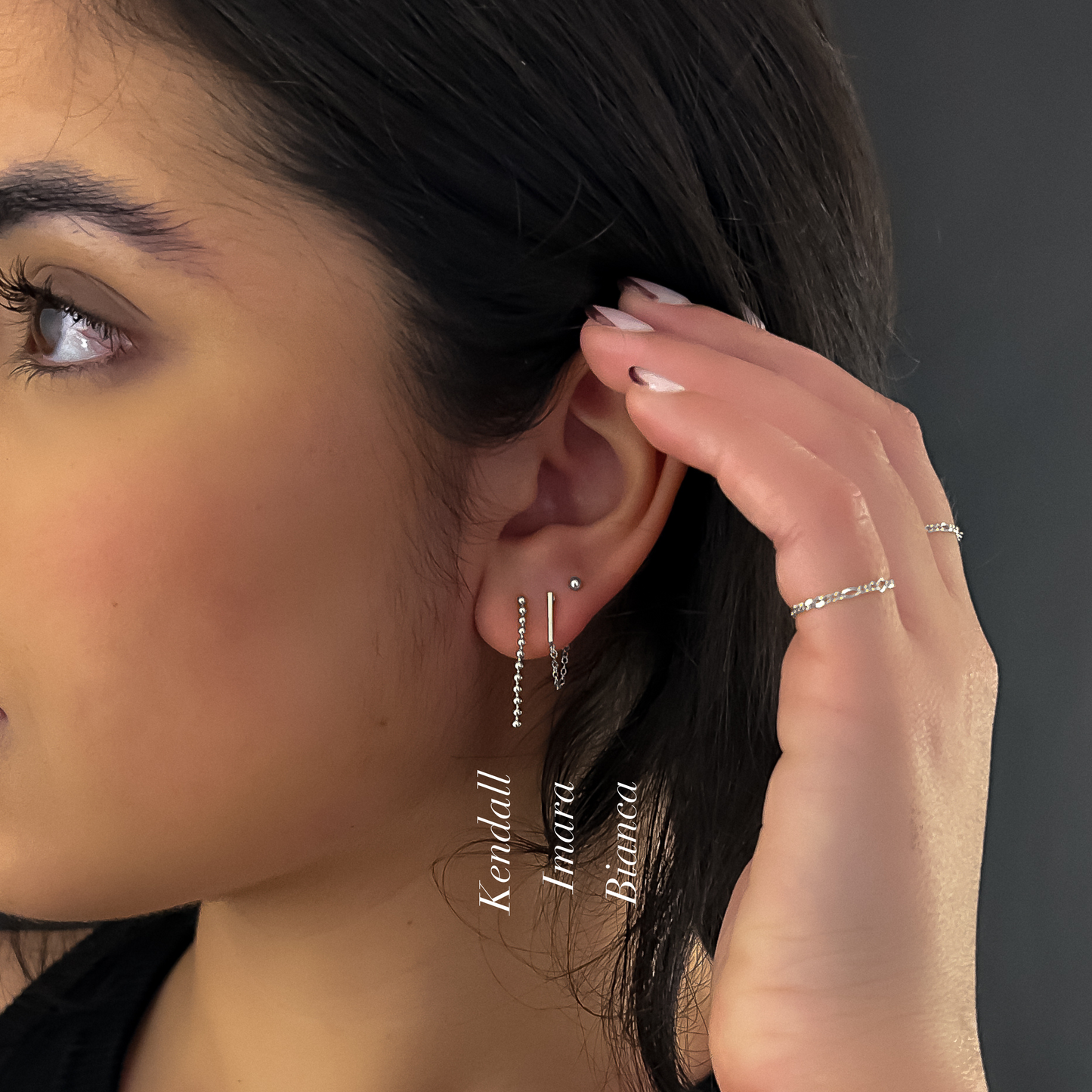 Imara Silver Bar Chain Drop Studs