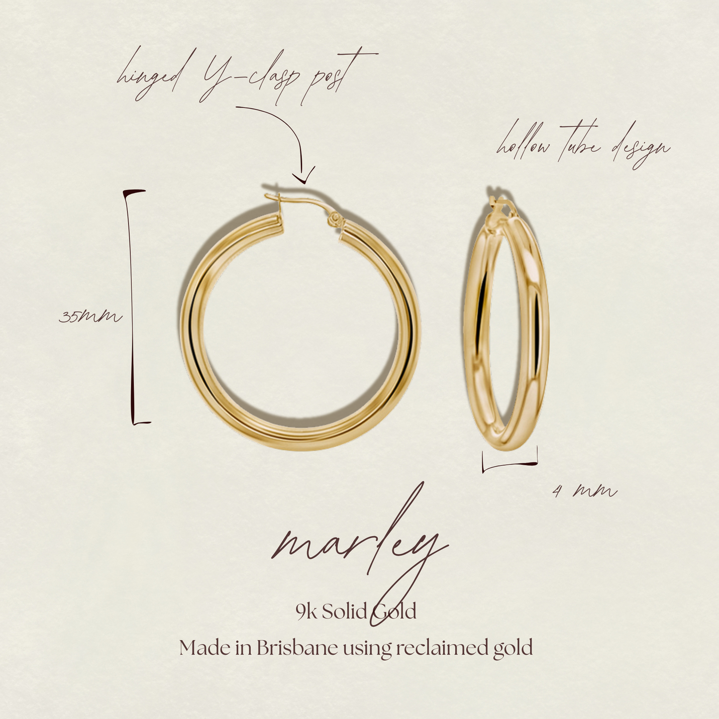 Marley Chunky Solid 9k Gold Hoop Earrings