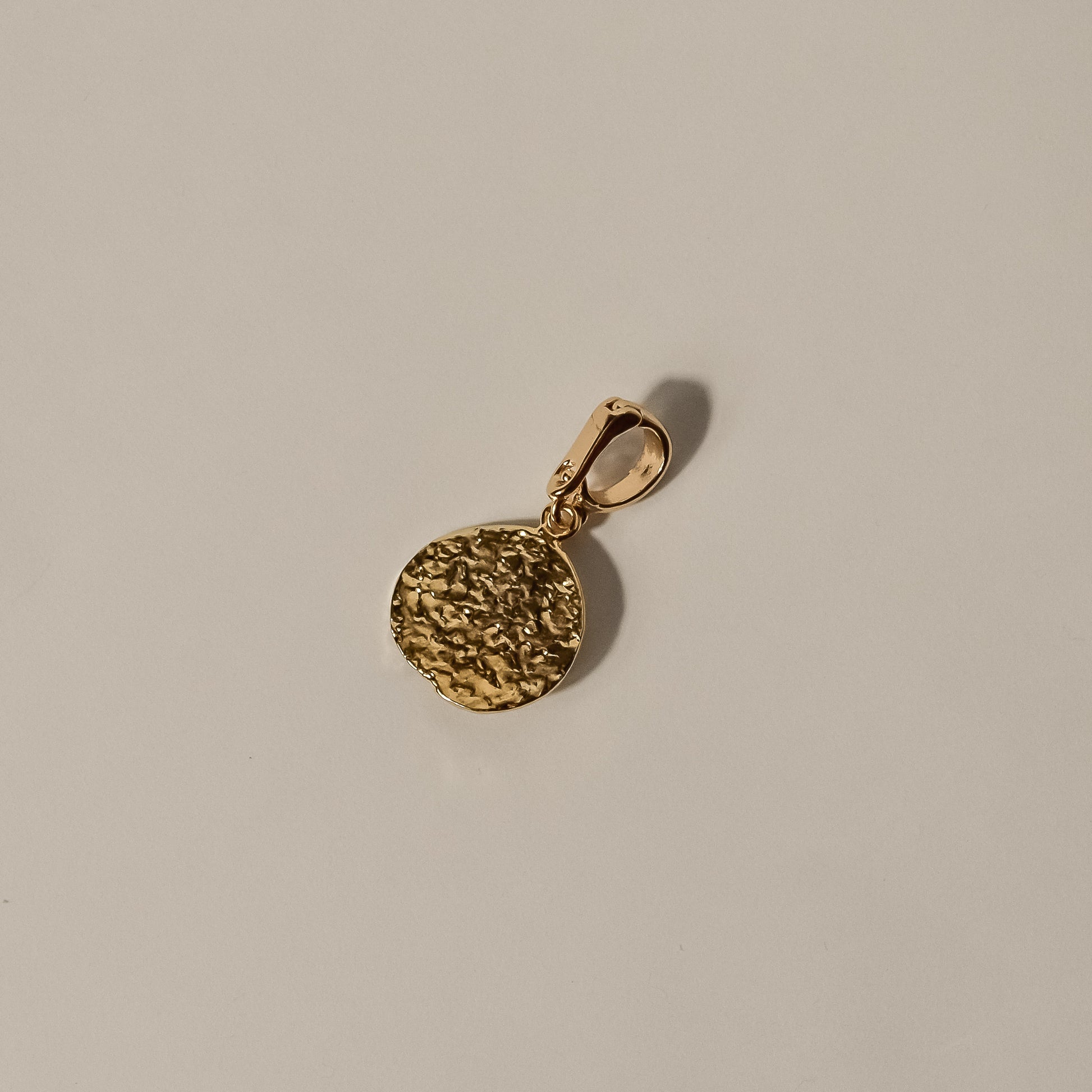 Memento  pendant, round textured gold  charm, soldered bracelet