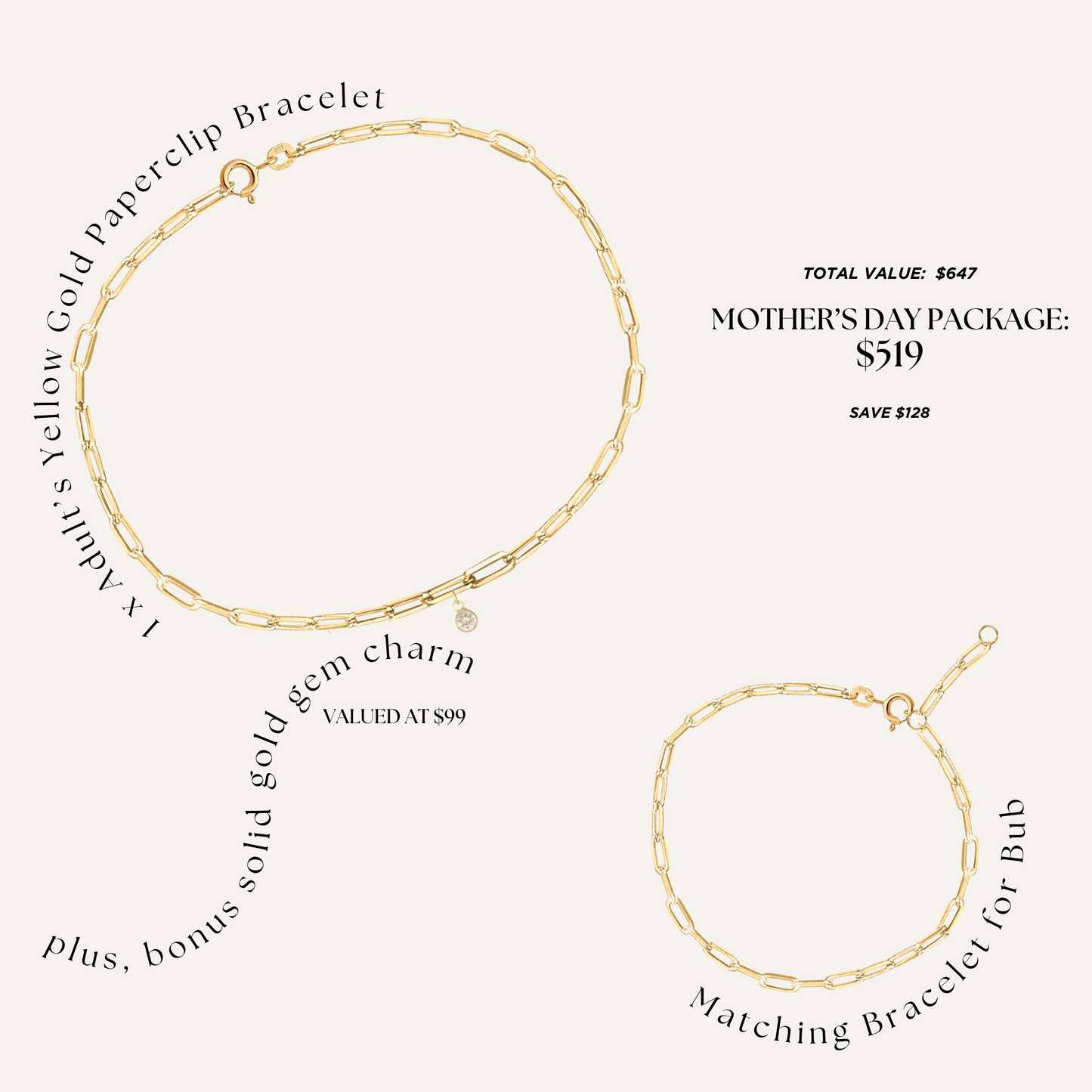 Mother & Baby Solid Gold Bracelet Set - YELLOW GOLD