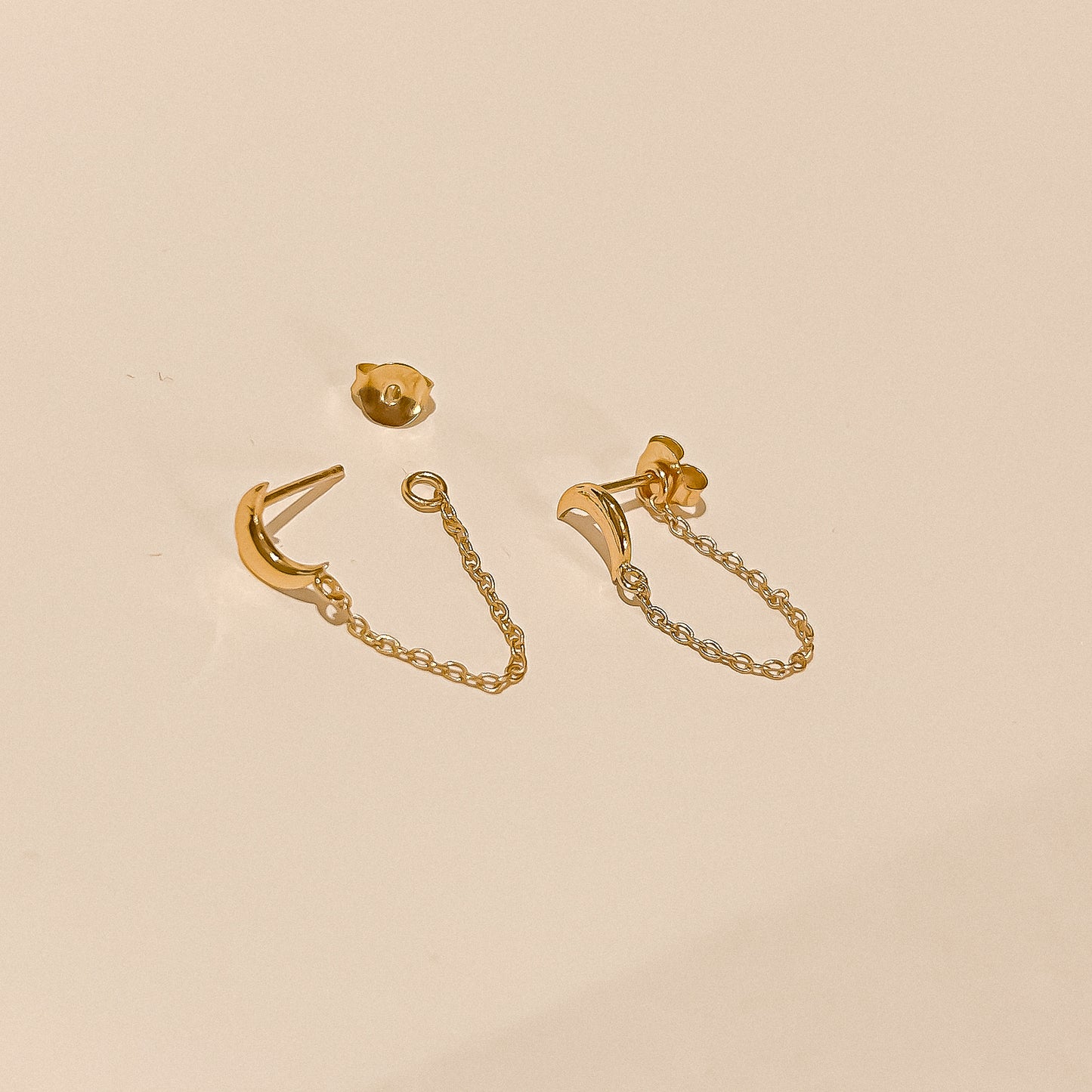 Phoebe Gold Moon Chain Drop Studs
