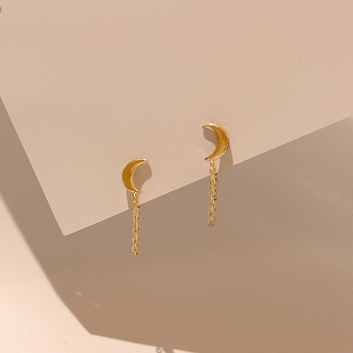 Phoebe Gold Moon Chain Drop Studs