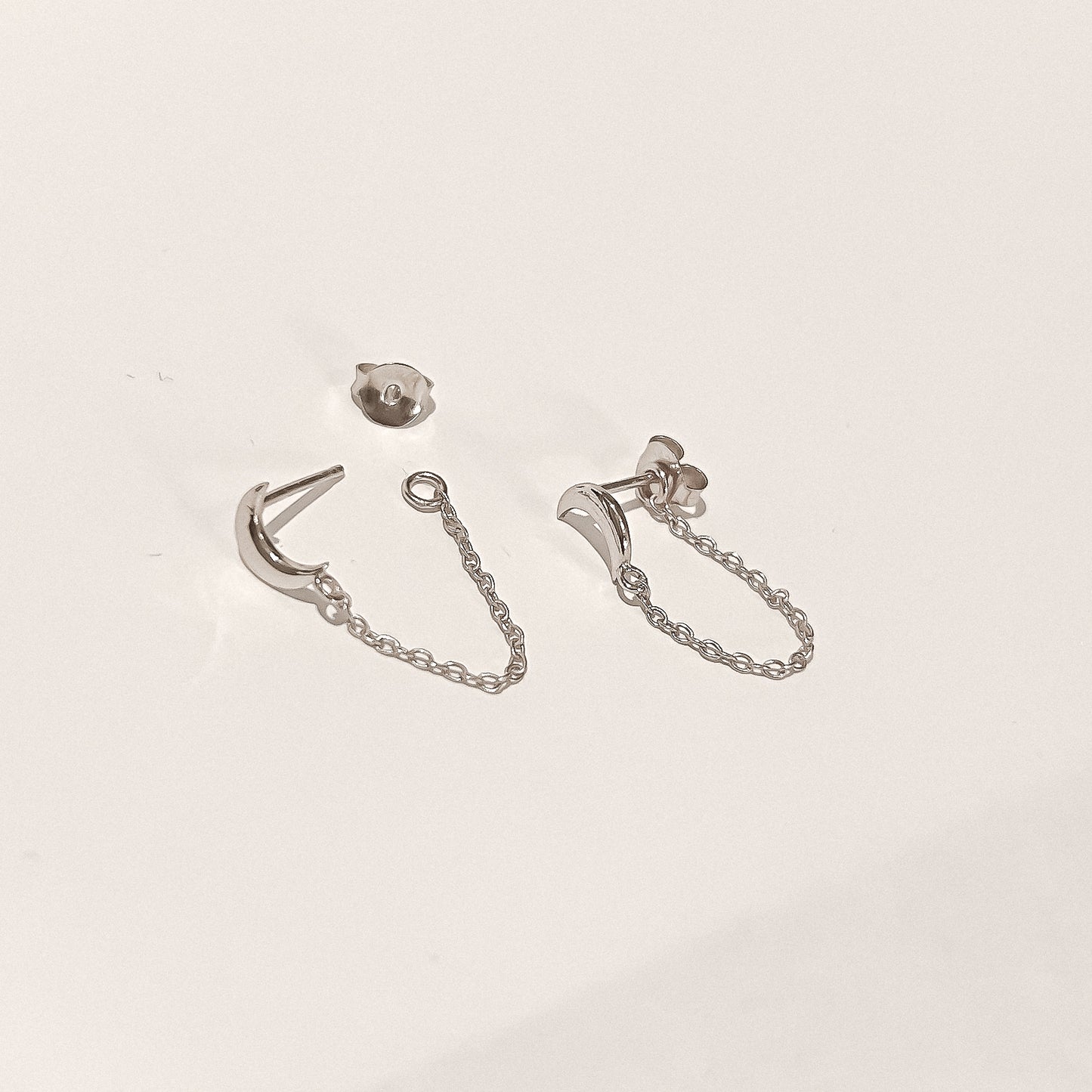 Phoebe Silver Moon Chain Drop Studs