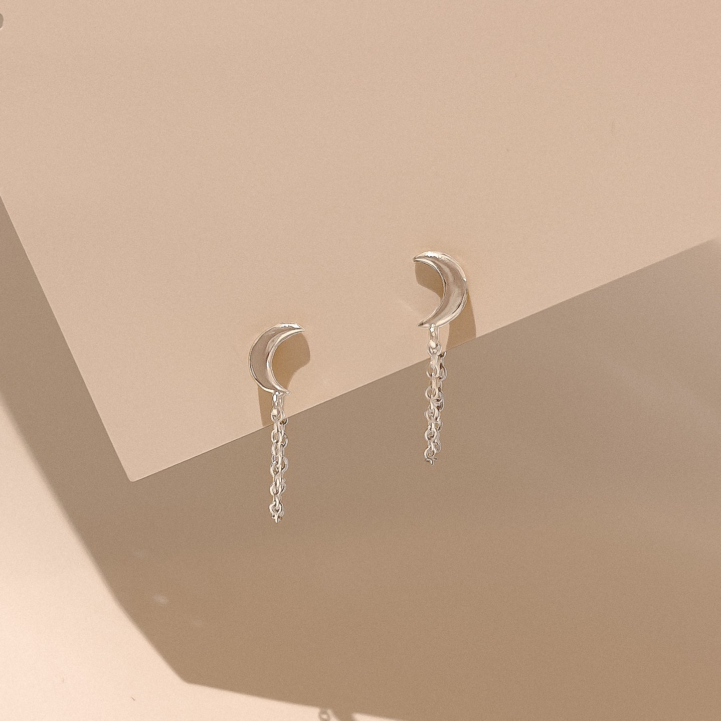 Phoebe Silver Moon Chain Drop Studs