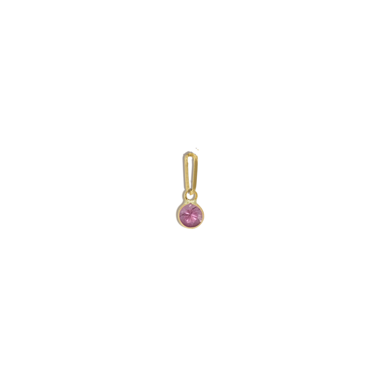 Pink Sapphire Charm Natural Round Bezel Set in 14k Yellow Gold
