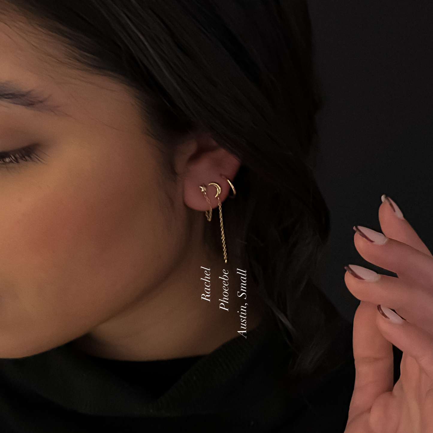 Phoebe Gold Moon Chain Drop Studs