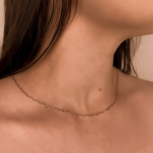 Fine Paperclip Chain Necklace in Solid 9k Rose Gold