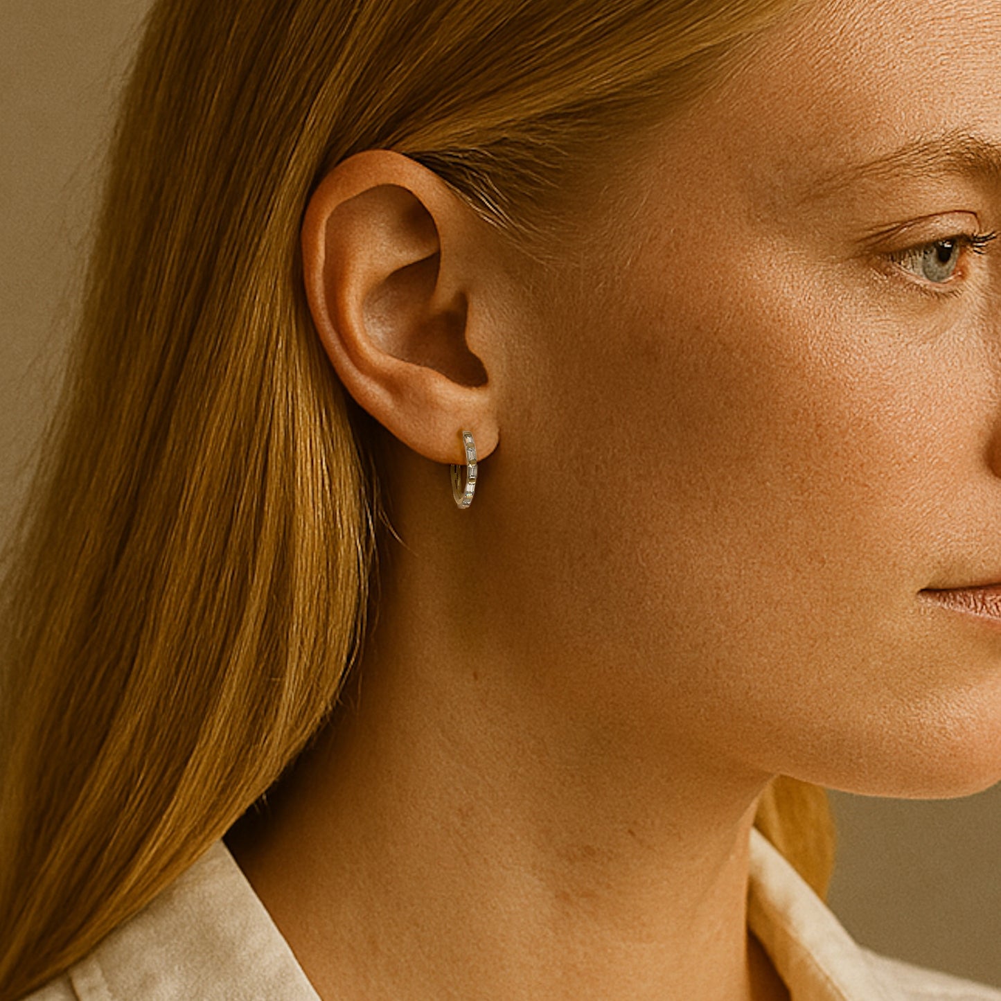 Solene Baguette Stone Solid 9k Gold Hoop Earrings
