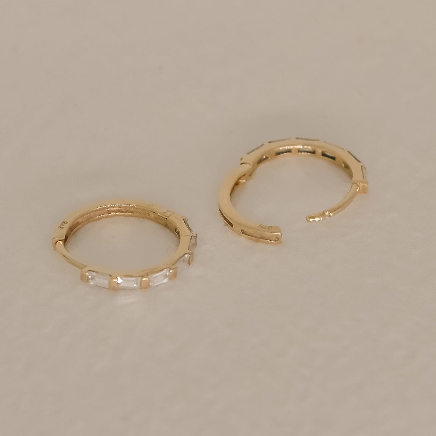 Solene Baguette Stone Solid 9k Gold Hoop Earrings