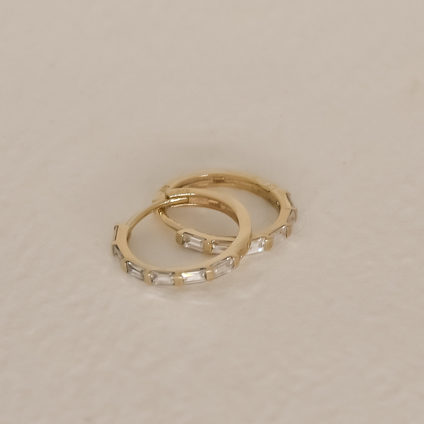 Solene Baguette Stone Solid 9k Gold Hoop Earrings