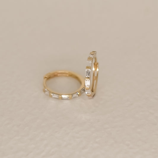 Solene Baguette Stone Solid 9k Gold Hoop Earrings