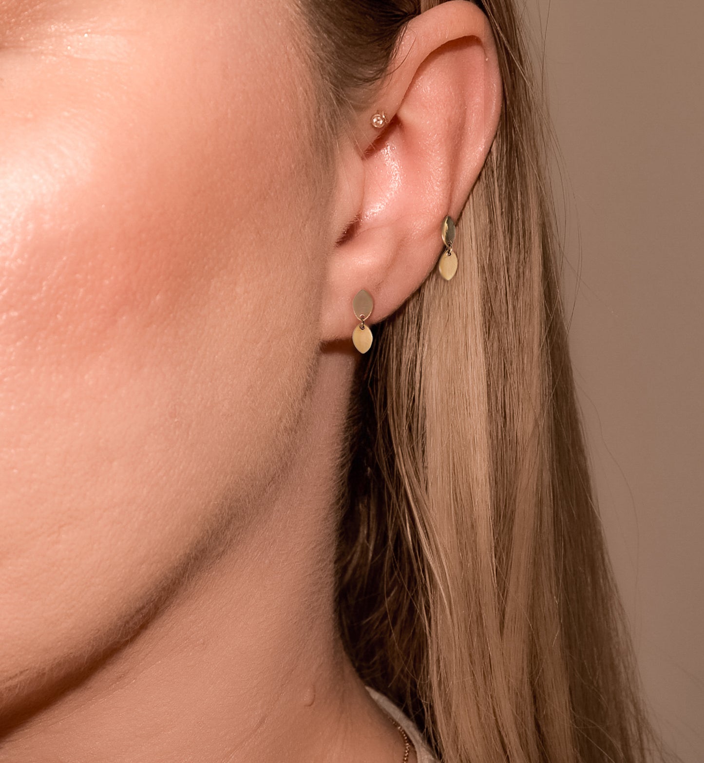 Petal Leaf Droplet Stud Earrings - Vale Studs in 9k Solid Gold