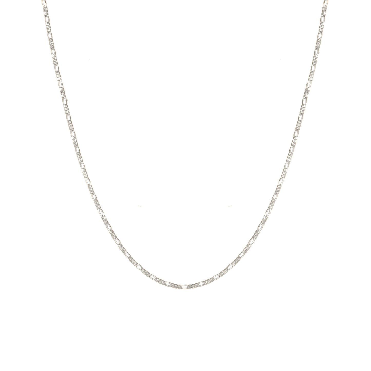 Fine Figaro Chain Necklace in Solid 9k White Gold