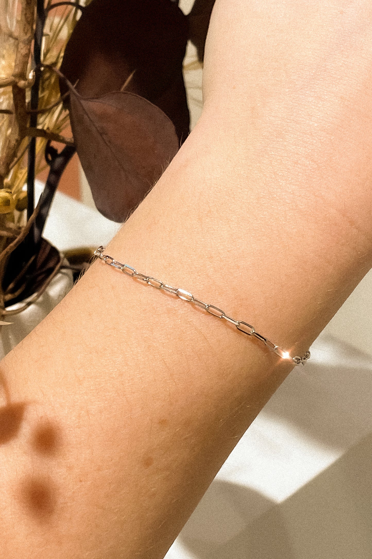 Fine Paperclip Chain Bracelet in Solid 9k White Gold
