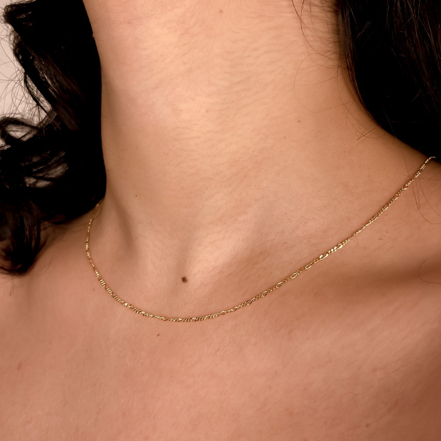 Fine Figaro Chain Necklace in Solid 9k Yellow Gold