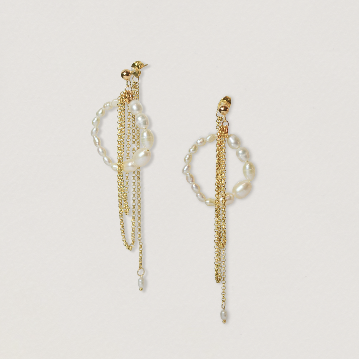 unique pearl earrings, gold with chain