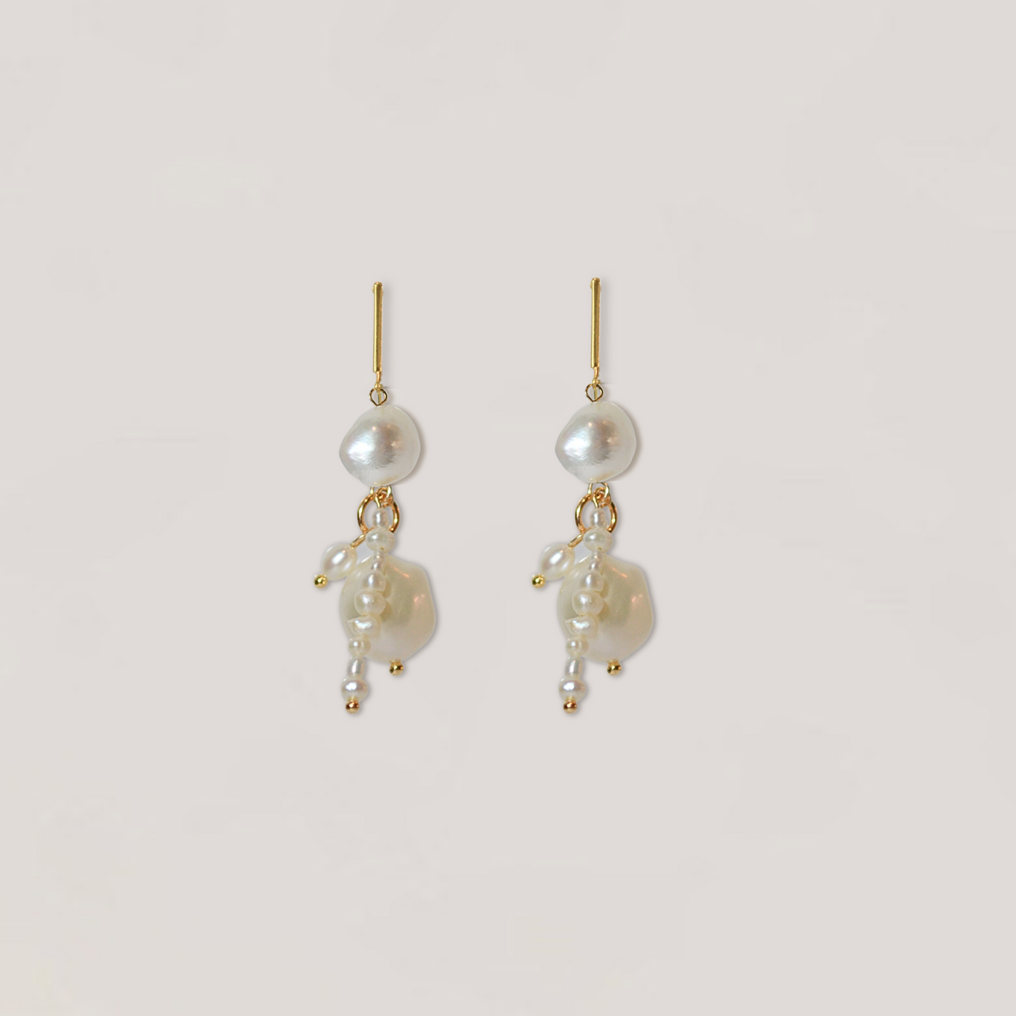 popular imogen cluster gold  pearl earrings with bar stud 