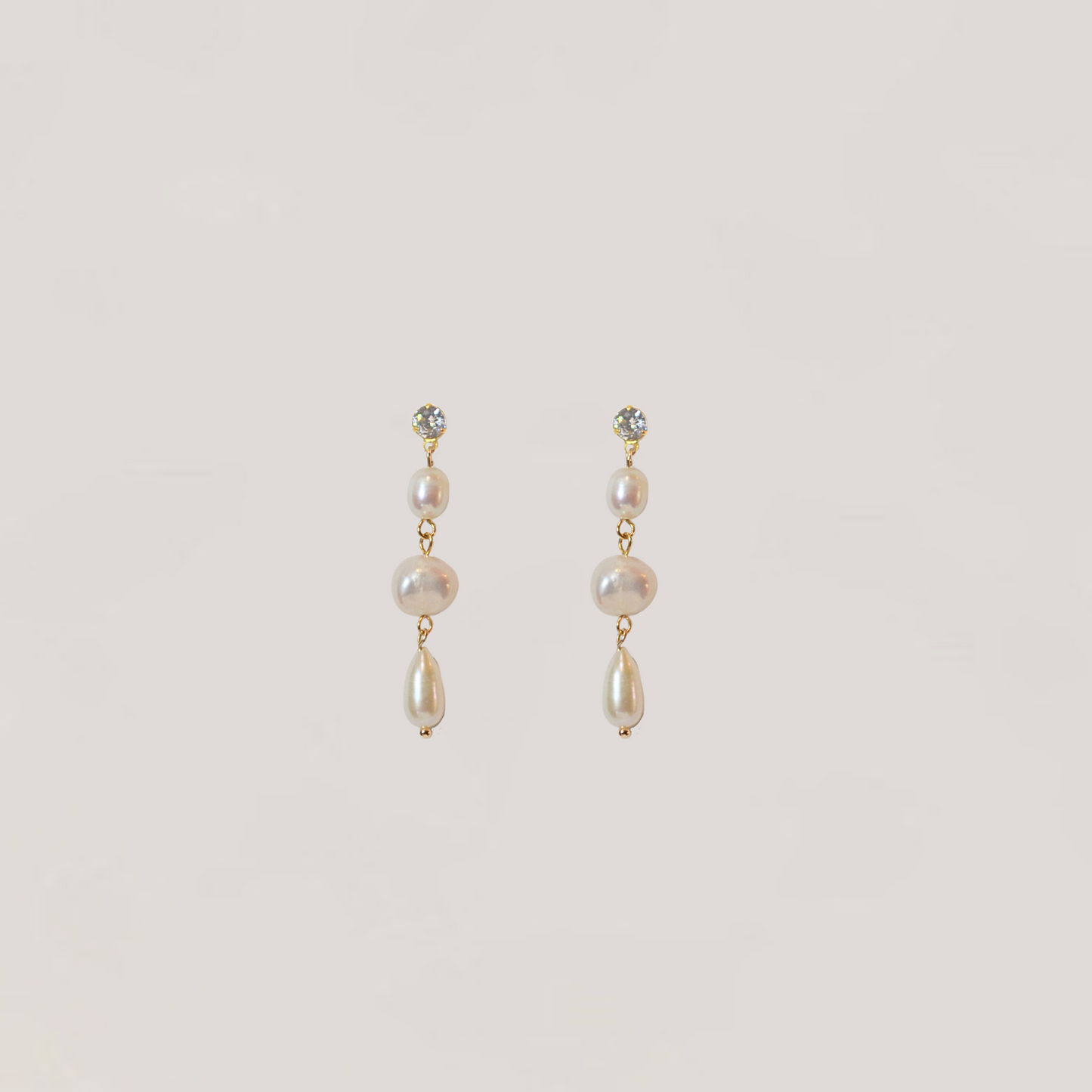 Penelope  pearl collection, 3  pearl drop on gold chain, stud earrings 