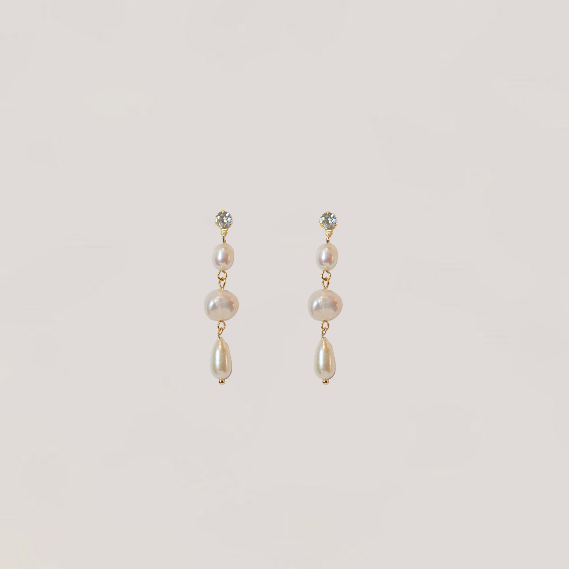 Penelope  pearl collection, 3  pearl drop on gold chain, stud earrings 