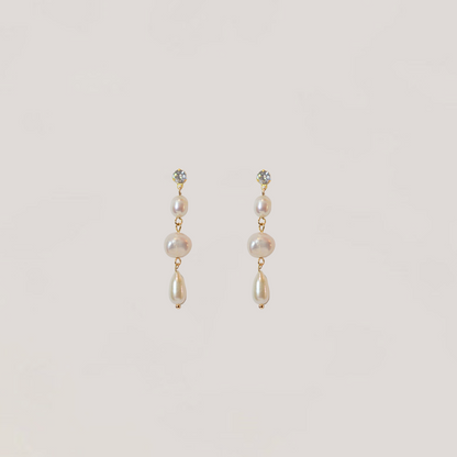 Penelope  pearl collection, 3  pearl drop on gold chain, stud earrings 