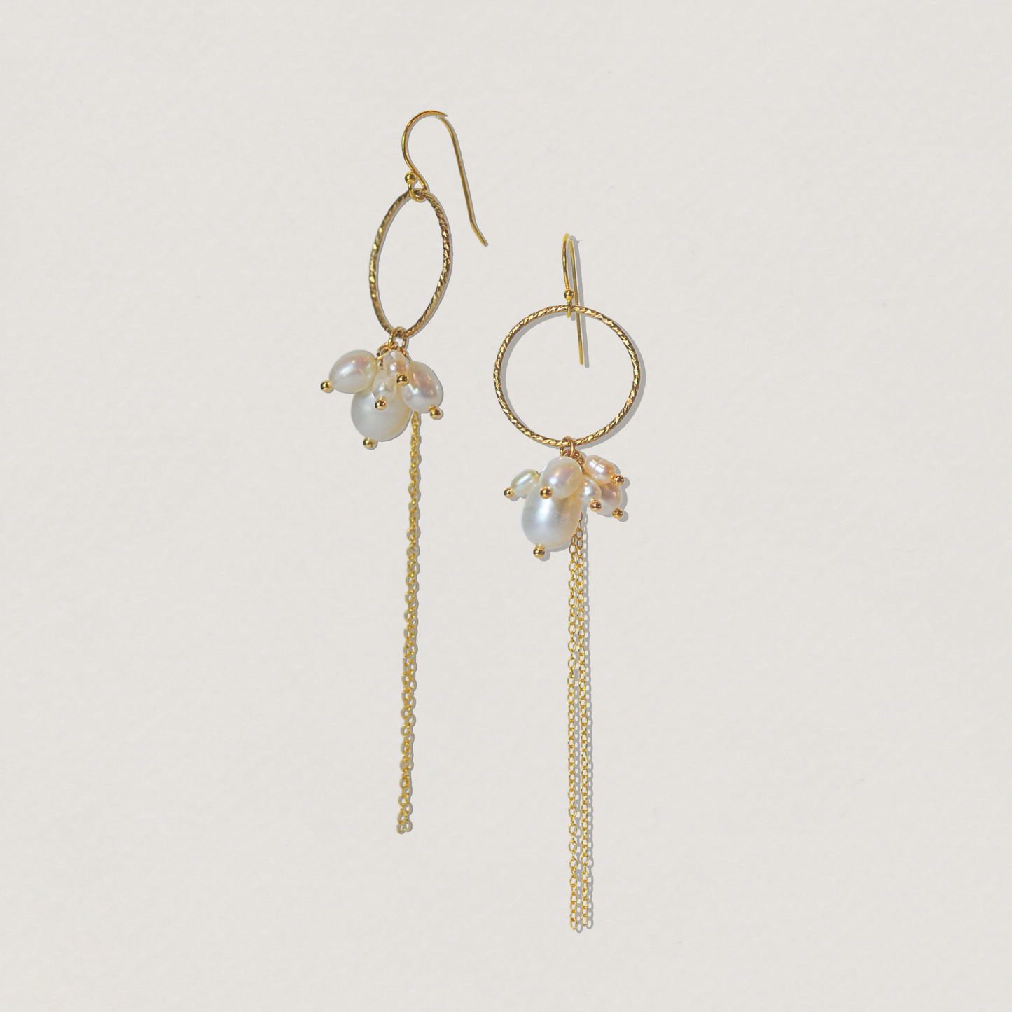 wedding pearl earrings, gold with chain , arabella 