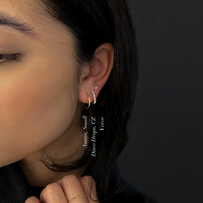 Disco Drops in Gold & CZ Semi Hoops in Crystal