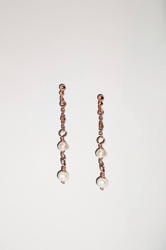 Bella Pearl Chain Drop Studs in Solid 9k Gold