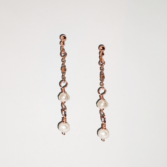 Bella Pearl Chain Drop Studs in Solid 9k Gold