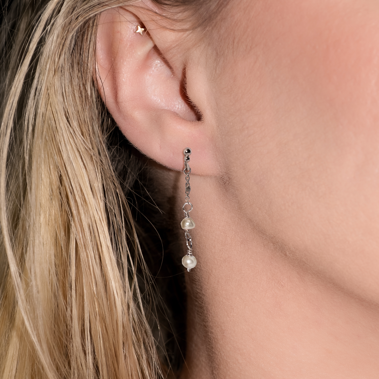 Bella Pearl Chain Drop Studs in Solid 9k Gold