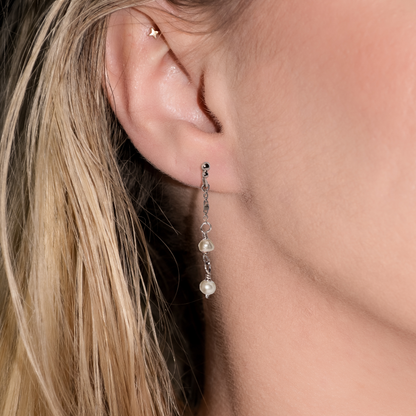 Bella Pearl Chain Drop Studs in Solid 9k Gold